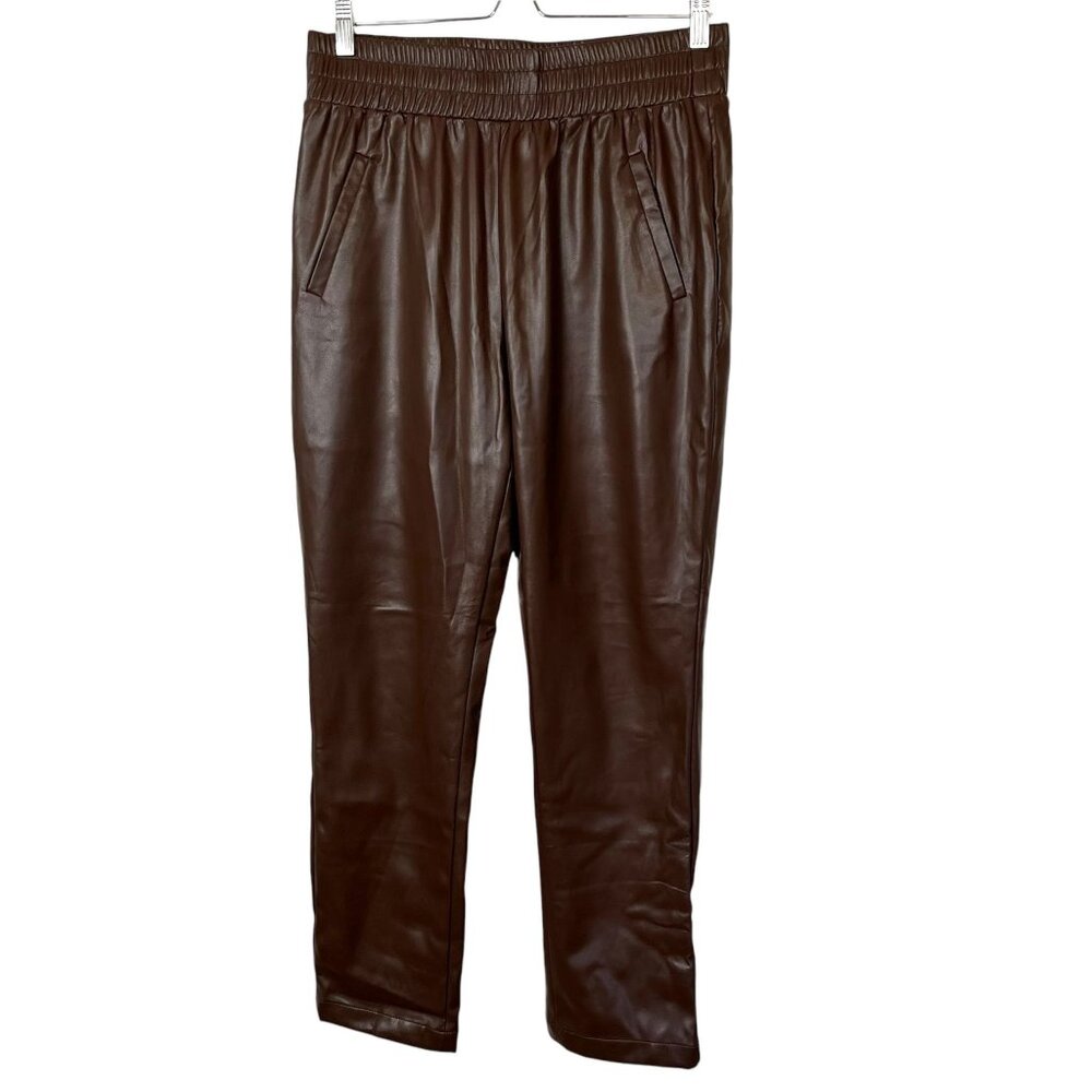 DKNY Jeans Brown Faux Leather Elastic Waist Pull On Pants Size M